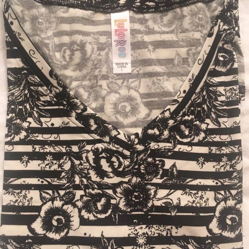 LuLaRoe Christy Black and White Floral Stripes L